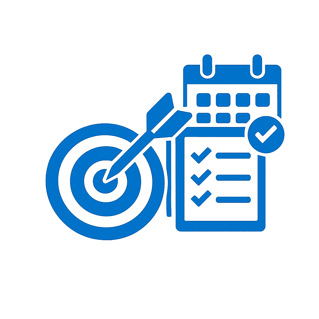 Icon representing a sales goal (target, checklist, and deadline)