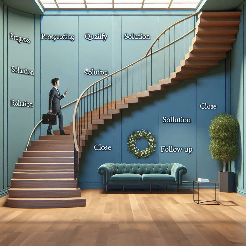 Staircase showing sales process steps