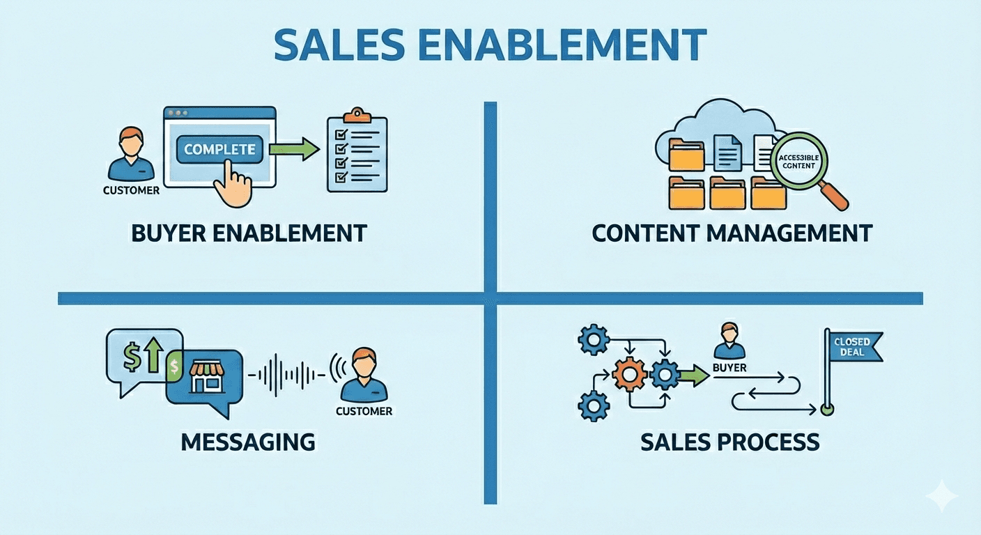 Buyer enablement, content management, sales messages, sales process