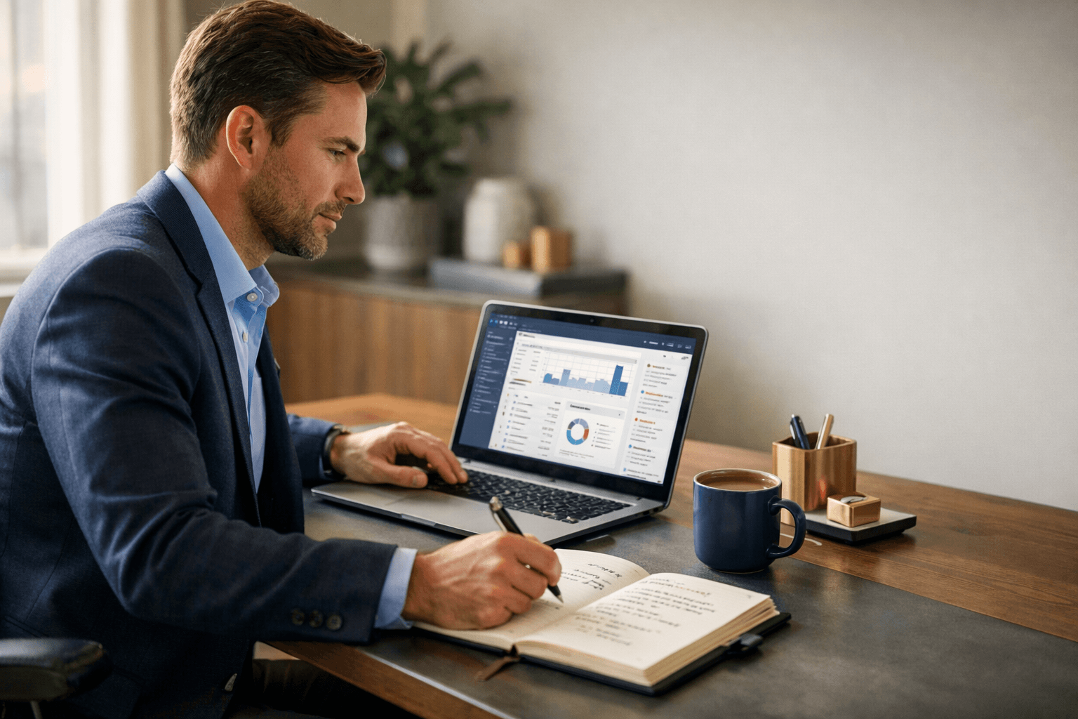 Sales professional preparing a focused daily sales routine