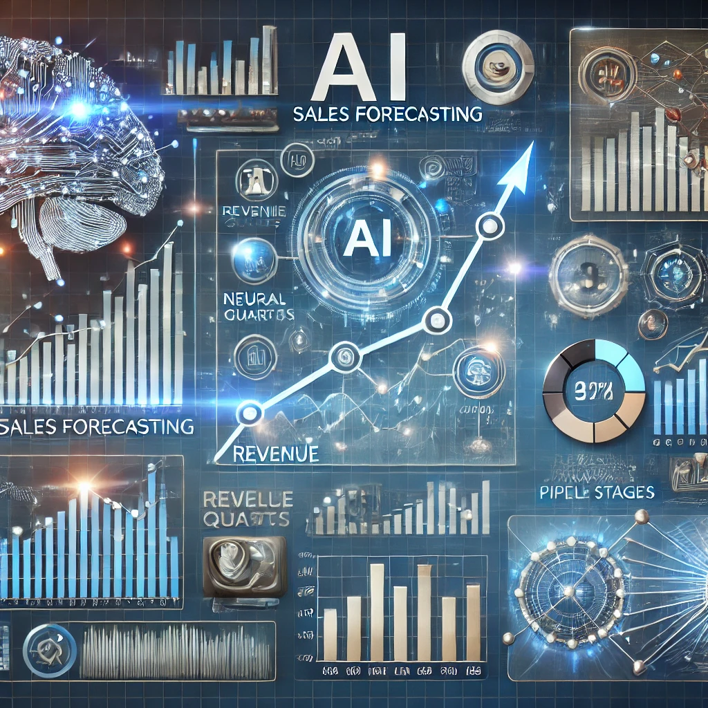 An illustration representing AI sales forecasting. The image shows a digital dashboard with predictive graphs and charts. An illustration representing AI sales forecasting. The image shows a digital dashboard with predictive graphs and charts.